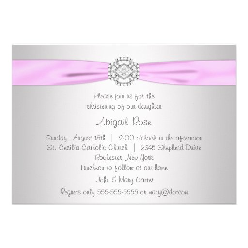 Pink Cross Baby Girl Baptism Christening Custom Invite