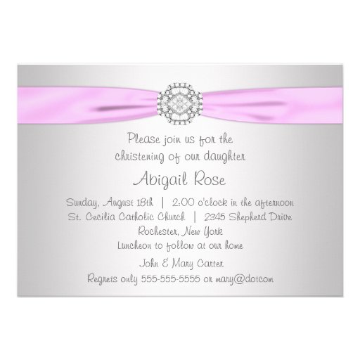 Pink Cross Baby Girl Christening Announcement