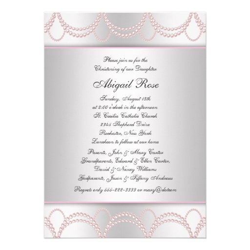 Pink Cross Baby Girl Christening Baptism Invites