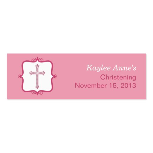 Pink Cross Baptism Small Tag Business Card Templates (front side)