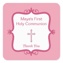 Pink Cross Communion Square Sticker stickers