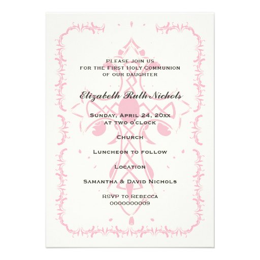 Pink Cross First Communion Confirmation Custom Invites