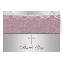 Pink Cross Girls Cristening Thank You Cards