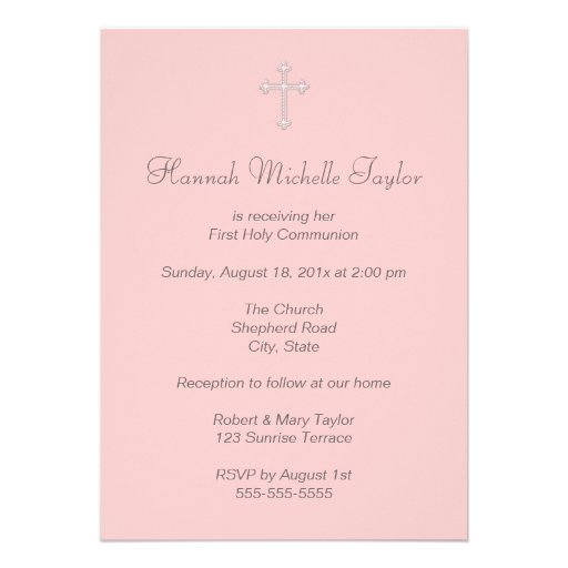 Pink Cross Girls Pink First Communion Custom Invitations