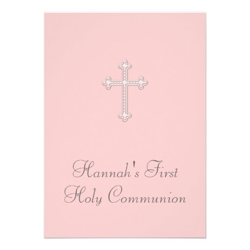 Pink Cross Girls Pink First Communion Custom Invitations
