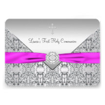 Pink Cross Girls Pink First Communion Personalized Invitations