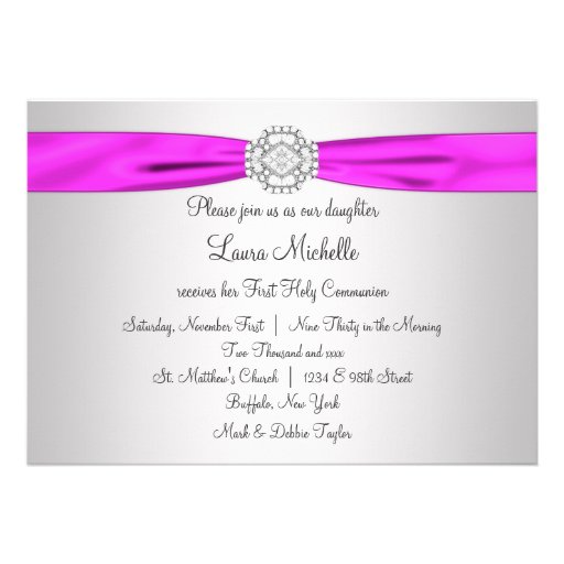 Pink Cross Girls Pink First Communion Personalized Invitations
