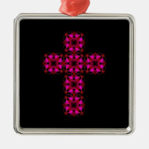 Pink cross - metal ornament