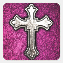Pink Cross Square Stickers