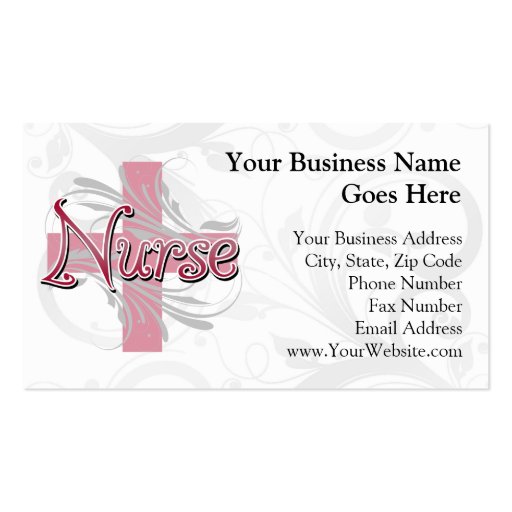 Pink Cross/Swirl Nurse Business Card Template (front side)