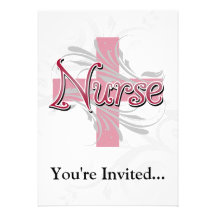 Pink Cross/Swirl Nurse Invitations