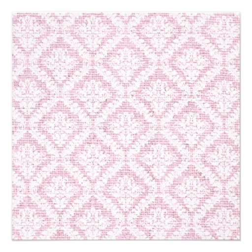 Pink Cross white damask burlap First Communion Custom Invitation