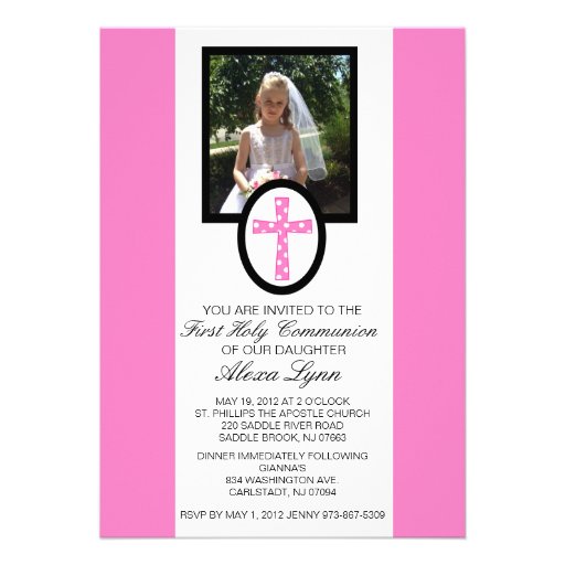 Pink Cross with Photo Communion Invitation