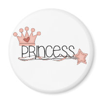 Pink Crown and Wand Princess Fridge Magnets