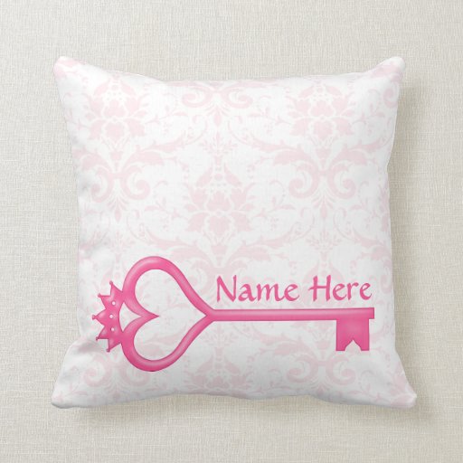 Pink Crown Heart Key Throw Pillow Zazzle