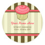 Pink Cupcake Address Label - Brown Stripes Round Stickers Pink Cupcake Address Label - Brown Stripes Round Stickers