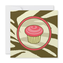 Pink Cupcake B day Invitation - Brown Zebra Print