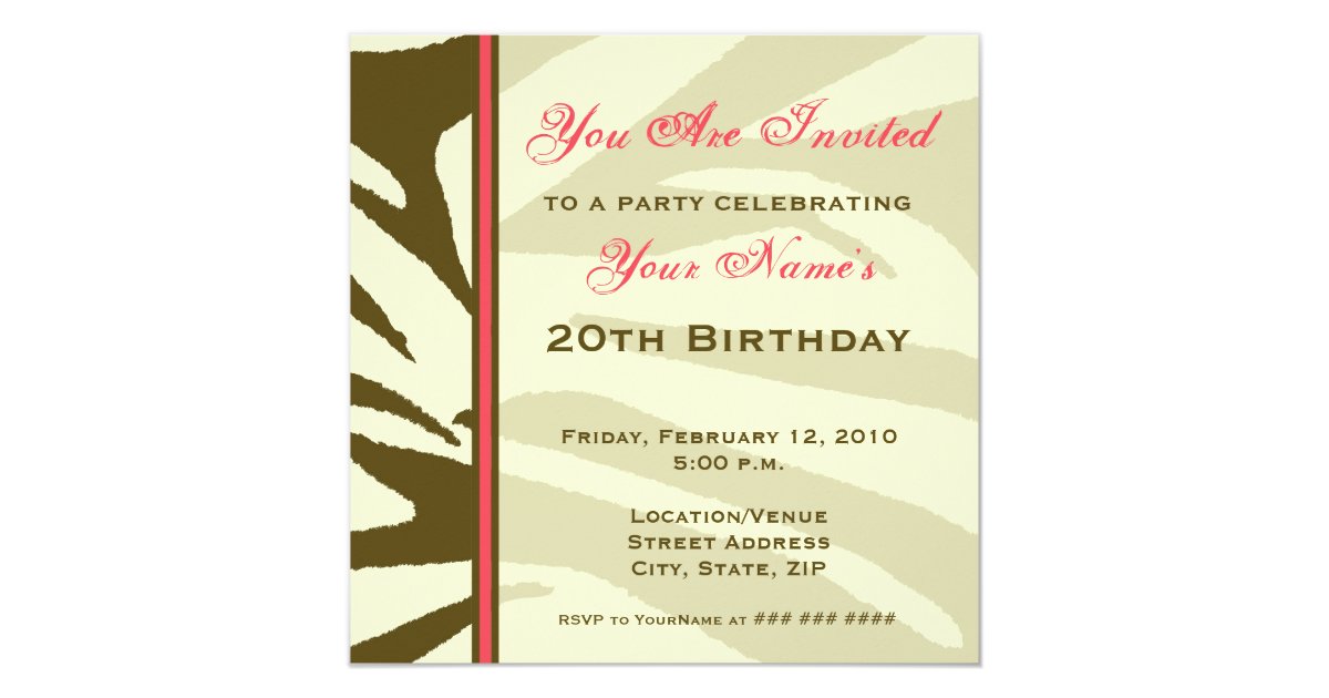 pink cupcake b day invitation brown zebra print zazzle b day invitations