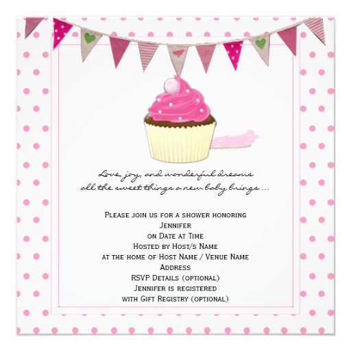 Pink Cupcake Baby Shower Invitation