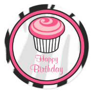 Pink Cupcake Birthday Sticker - Black Zebra Print sticker