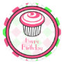 Pink Cupcake Birthday Sticker- Pink & Green Argyle Pink Cupcake Birthday Sticker- Pink & Green Argyle