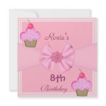 Pink Cupcake Bow Invite 8th Birthday Party Girls