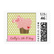 Pink Cupcake & Butterfly Invitation Custom Stamps