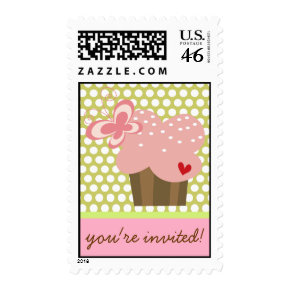Pink Cupcake & Butterfly Invitation Custom Stamps stamp