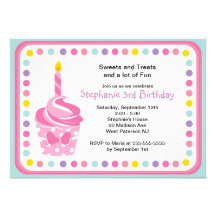 Pink Cupcake Girls 1st  Birthday Party Invitation