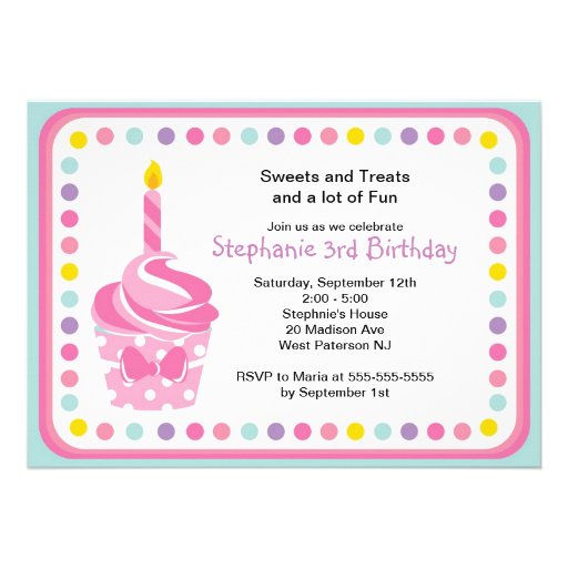 Pink Cupcake Girls 1st  Birthday Party Invitation