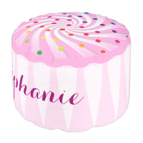 Pink Cupcake Girl's Personalized Room Decor Round Pouf