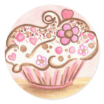 Pink Cupcake Heart Flower Sticker
