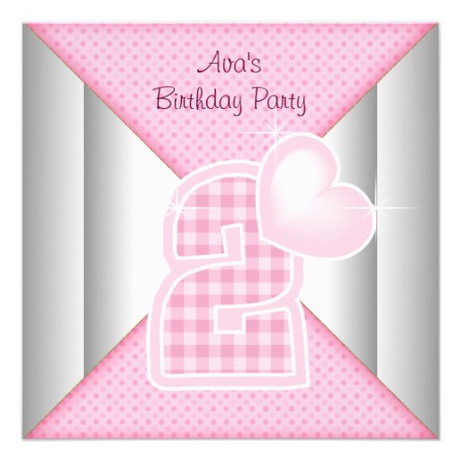 Pink Cupcake Heart Girls 2nd Birthday Party Announcements