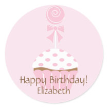 Pink Cupcake Lollipop Happy Birthday Sticker