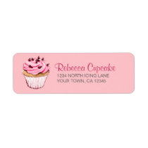 Pink Cupcake on Pink Return Address Label