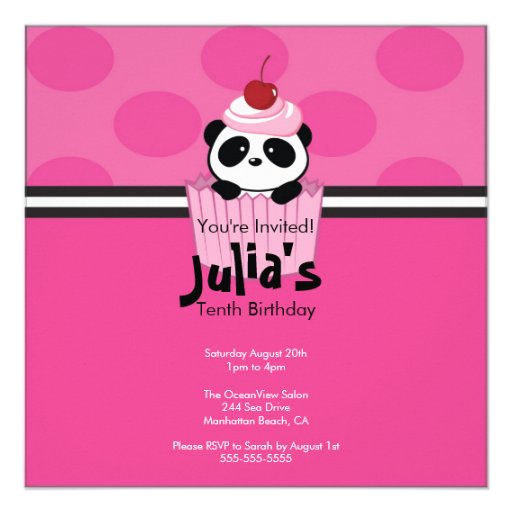 Pink Cupcake Panda Birthday Party Invitation