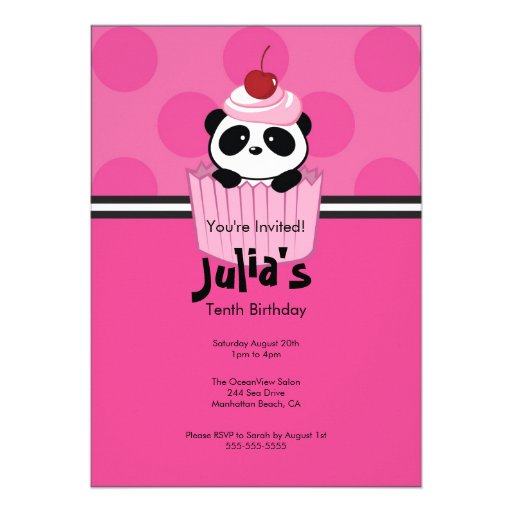 Pink Cupcake Panda Birthday Party Invitation