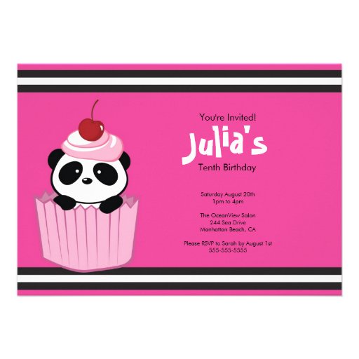 Pink Cupcake Panda Birthday Party Invitation