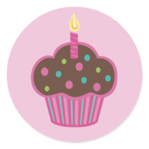 Pink Cupcake Party Favor Sticker