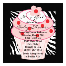 Pink Cupcake Pink Zebra Baby Shower Custom Invites