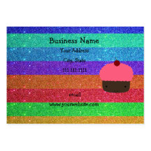 Pink cupcake rainbow glitter business card