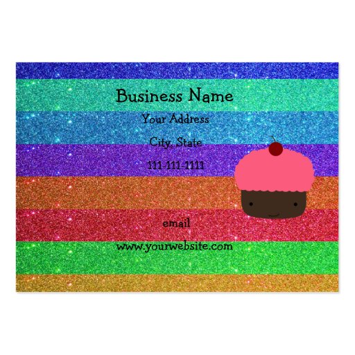 Pink cupcake rainbow glitter business card (front side)