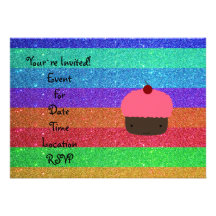 Pink cupcake rainbow glitter cards