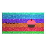 Pink cupcake rainbow glitter custom photo card