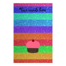 Pink cupcake rainbow glitter customized stationery