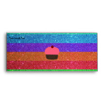 Pink cupcake rainbow glitter envelope