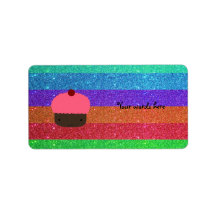 Pink cupcake rainbow glitter personalized address label