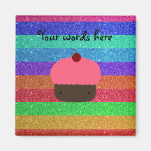 Pink cupcake rainbow glitter magnets