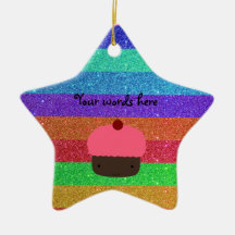 Pink cupcake rainbow glitter christmas tree ornaments