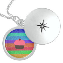 Pink cupcake rainbow glitter pendants
